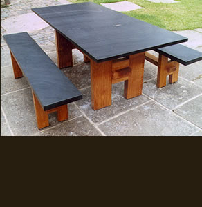 Charles' slate top table and bench set 